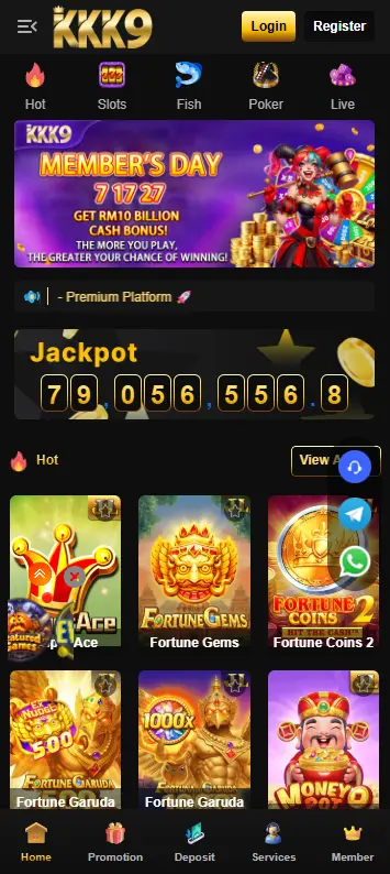 KKK9 app home screen showing available mobile games